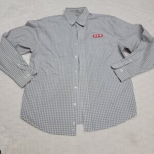 Vantage HEB Employee Uniform Shirt Mens Medium Gray Gingham Check Button Down